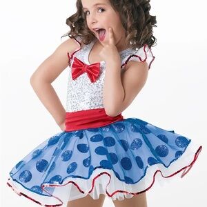 Weissman Blue Polka Dot Dance Costume with Red Accents
